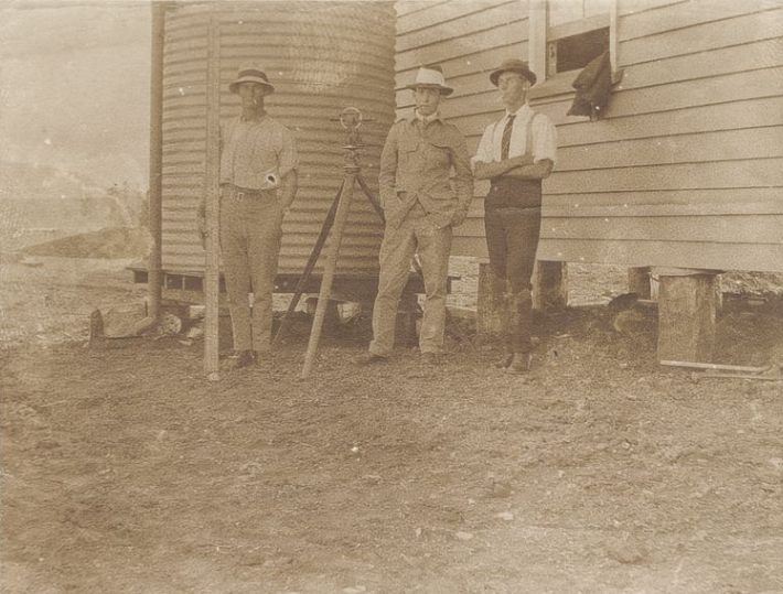Munbilla - Surveyors - 1916 three-men-surveying-munbilla-1916
